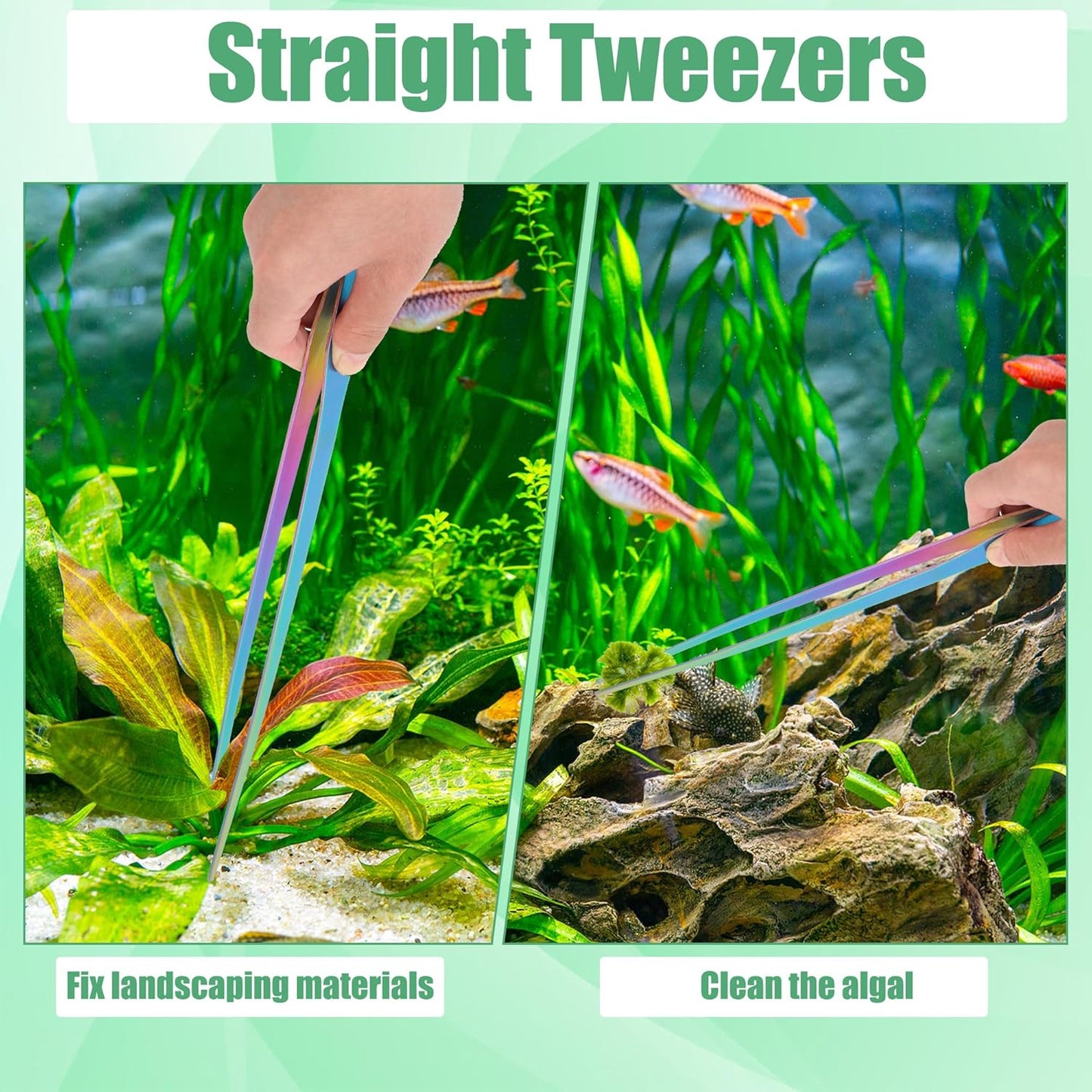 Aquarium Aquascape Tools Kit, 4 in 1 Anti-Rust Aquatic Plant Aquascaping Tool Stainless Steel Black Tweezers Scissors Spatula for Aquarium Tank Clean Fish Tank Aquascape Accessories Set