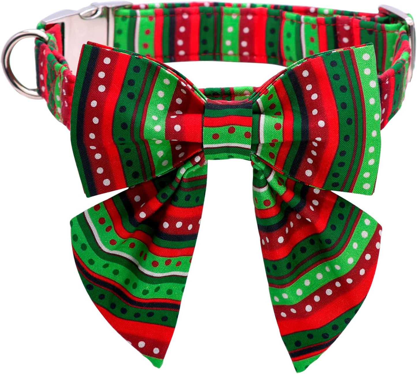 Lionet Paws Christmas Dog Collar with Bowtie, Dog Sailor Bow Collar with Metal Buckle for Dogs and Cats, Adjustable Comfortable Dog Collar Girl Gift，XXS, Neck 7-11 in