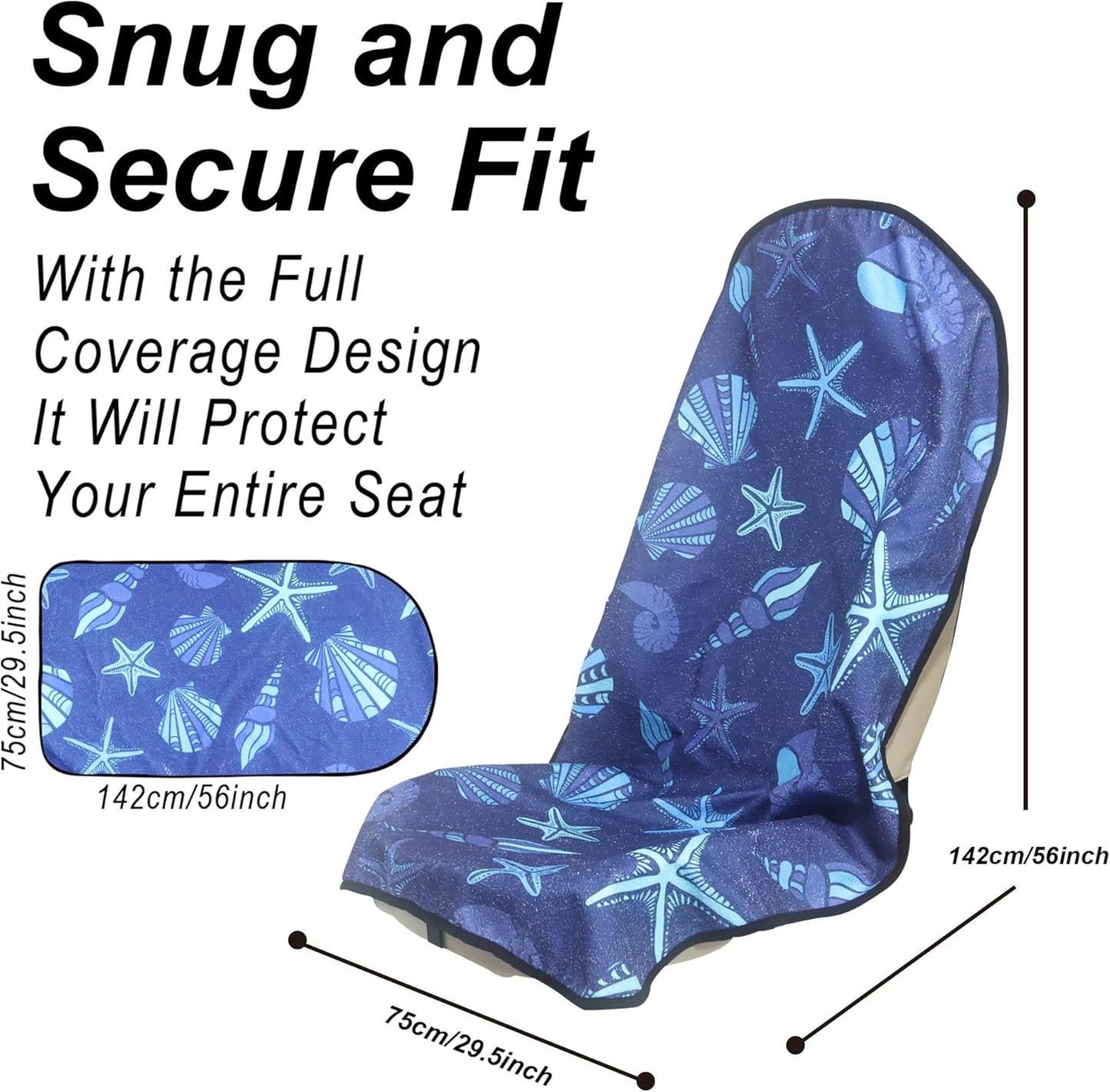 Car Seat Cover Protector Front Seats,for Gym Workout,Running,Swimming,Beach and Hiking,Waterproof Sweat Towel Bucket Seat Covers for Cars SUV Trucks (Conch Shells Starfish, 1Pcs)