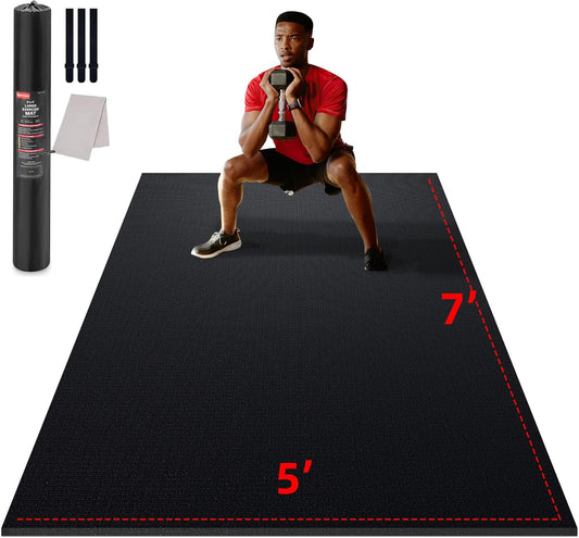 Large Exercise Mat for Home Workout,12‘x6’/10'x6'/9'x6'/8'x6'/7'x5'/6'x4' (7mm) Extra Thick Workout Mat, High-Density Gym Mat for Cardio, Jump Rope, MMA, Weights (Shoe-Friendly)