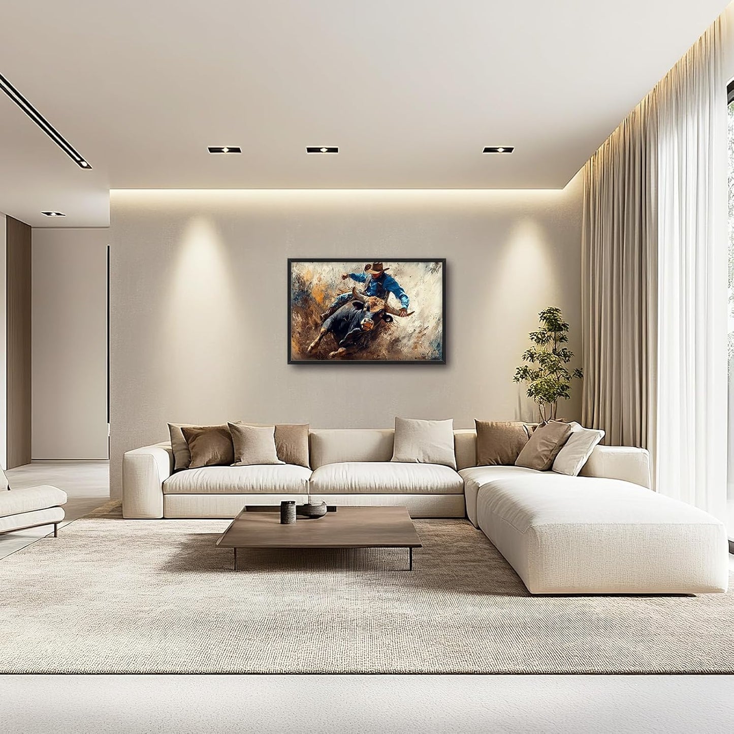 Framed Large Western Cowboy Wall Art, Oversized Rustic Cow Wall Decor for Living Room, Dusty Canvas Painting Pictures Vintage Artwork Home Decoration for Living Room Bedroom Office 36"x24"