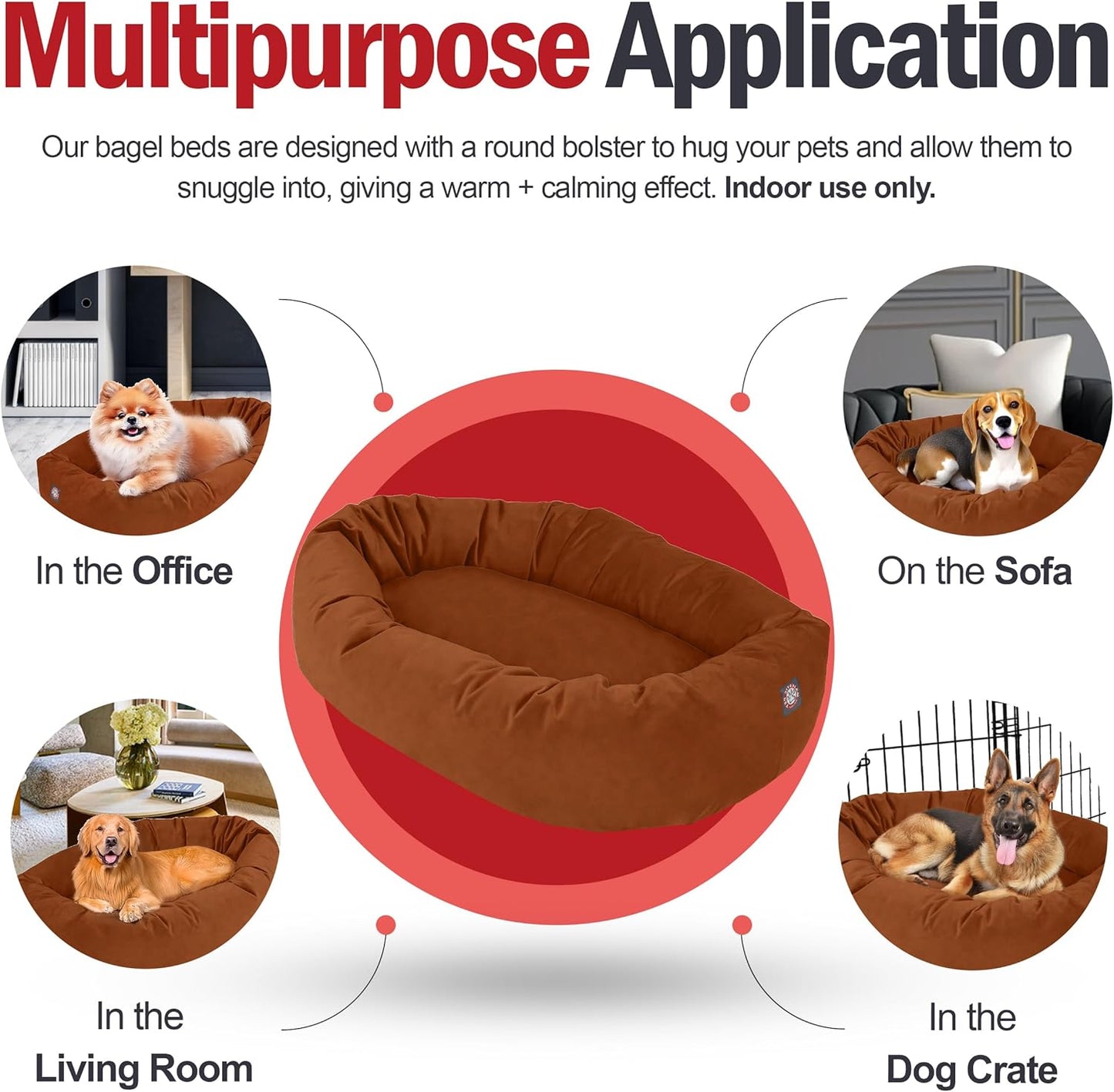 Majestic Pet 32 Inch Suede Calming Dog Bed Washable 32x23x7 (Inch) – Cozy Soft Round Donut Dog Bed with Spine Support for Dogs to Rest Their Head - Pet Bed Medium – Rust (2025)