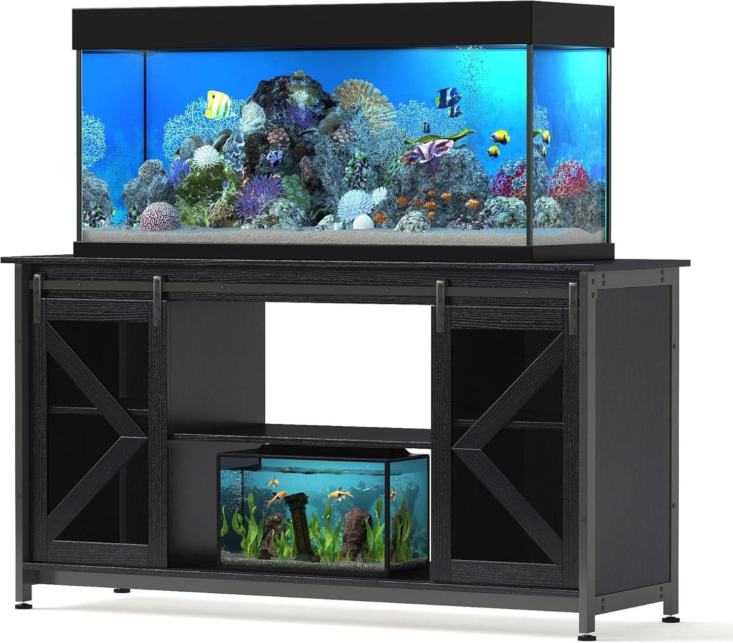 55-75 Gallon Aquarium Stand Heavy Duty Steel Frame, Fish Tank Cabinet with Accessories Storage for Reptile Terrarium & Turtle Tank - 1000lbs Capacity (Black)