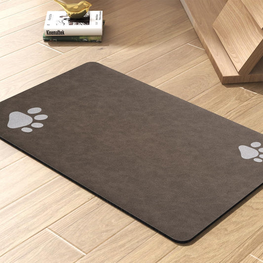 Pet Feeding Mat-Absorbent Dog Mat for Food and Water Bowl-No Stains Quick Dry Water Dispenser Mat-Dog Accessories Pet Supplies-Bowl for Messy Drinkers（Brown,17"x34"