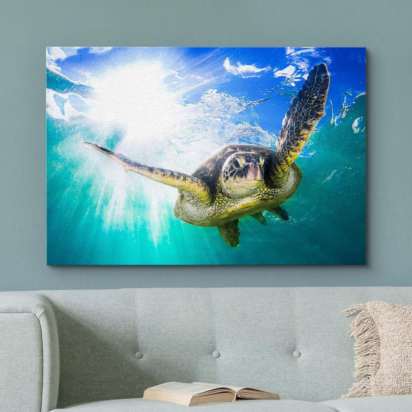 wall26 Canvas Print Wall Art Sunlight Tropical Ocean Underwater Turtle Nature Animals Photography Realism Rustic Scenic Landscape Wilderness Earth Colorful for Living Room, Bedroom, Office - 16"x24"