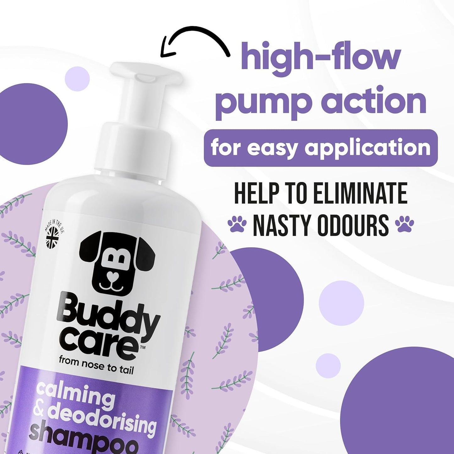 Calming & Deodorising Dog Shampoo by Buddycare | Lavender Scented | with Aloe Vera and Pro Vitamin B5 (50.72oz)