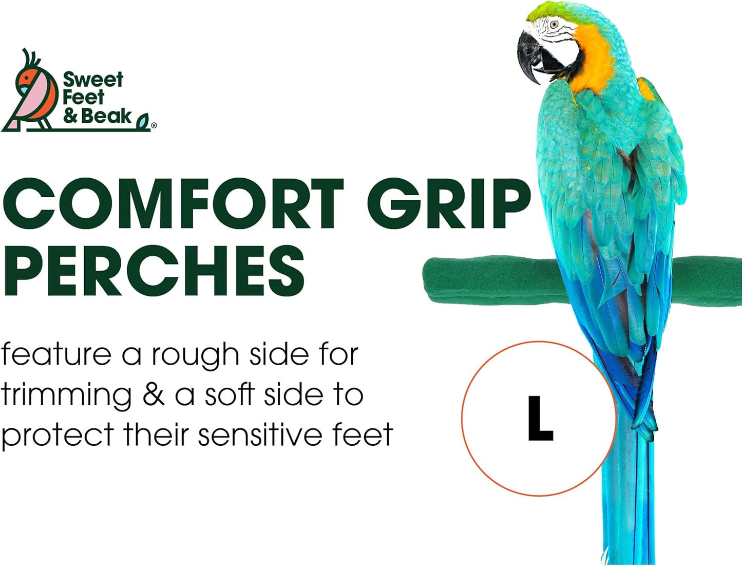 Comfort Grip Safety Perch for Bird Cages - Pedicure Perch for Birds to Keep Nails and Beaks in Top Condition - Safe Easy to Install Bird Cage Accessories - L 13"