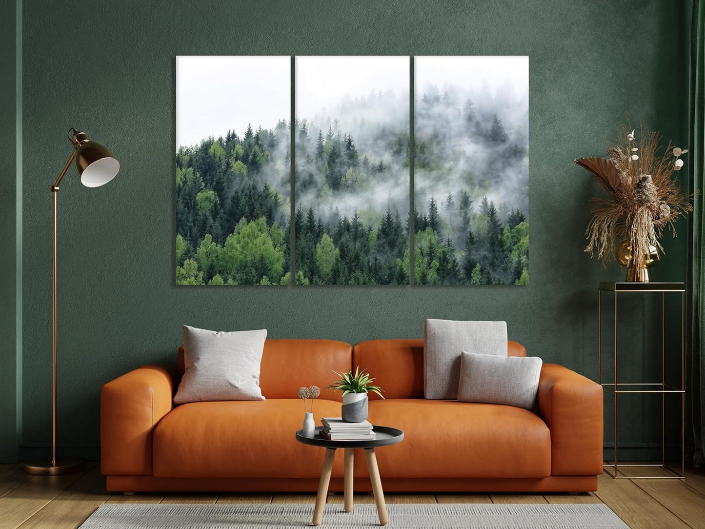 Nature Wall Art Prints - Ocean Forest Mountain Lake Canvas Landscapes - Small to Extra Large Living Room Bedroom Kitchen Bathroom Décor (Pine Trees in Fog, 47L" x 71W" - 3 panels)