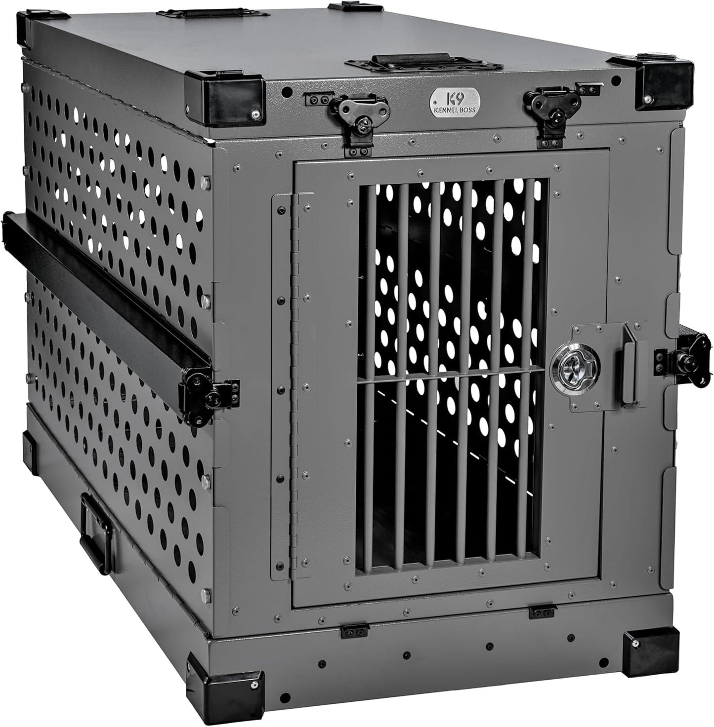 Heavy Duty Fully Collapsible Powder-Coated Aluminum Dog Crate - Medium (Gray)