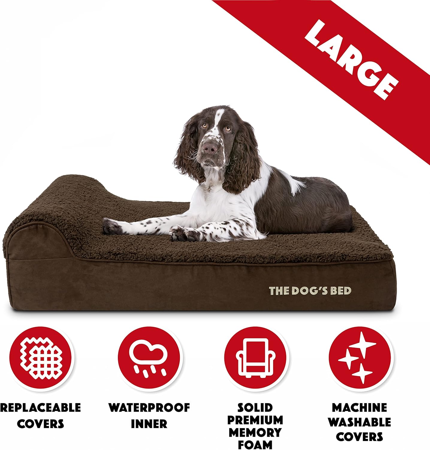 The Dog’s Bed Orthopedic Headrest Dog Bed Large Brown Plush 40x25, Memory Foam, Pain Relief forArthritis, Hip & Elbow Dysplasia, Post Surgery, Lameness, Veterinary Approved, Waterproof Washable Cover