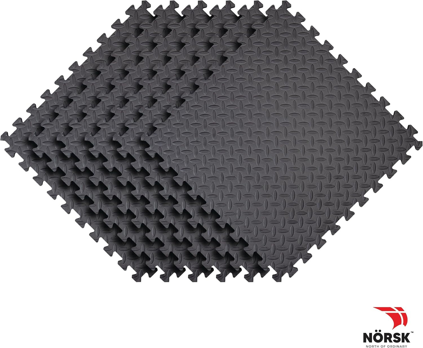 Norsk Foam Floor Gym Mats with Interlocking Tiles, .47" Thick, 24"x24",6-Pack, 24 Square Feet, Diamond Plate Design, Grey