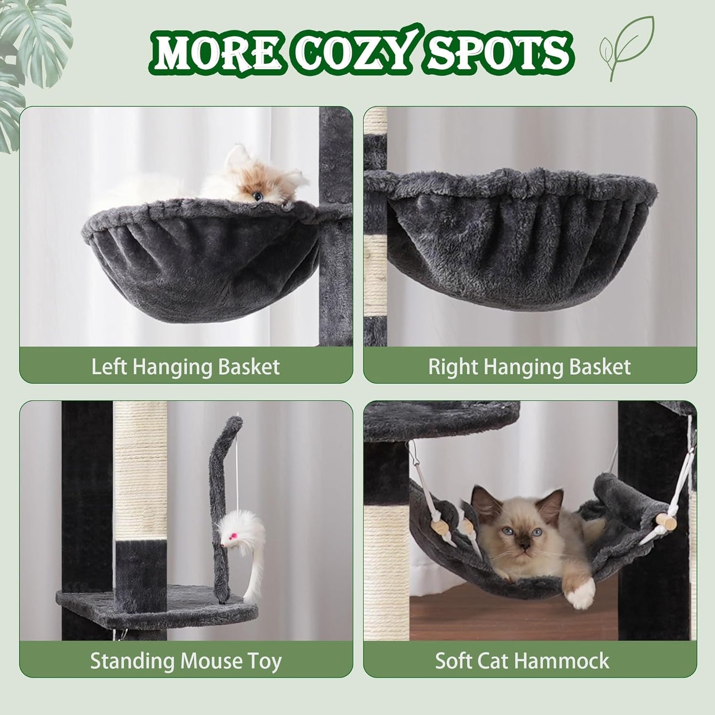 Cat Tree for Large Cats, 78.7"(200cm) Tall Cat Tower for Indoor Cats Multiple Cats with Large Top Perch, Cat Condo, Cat Hammcok, Cat Scratching Post, Dark Gray GCT031G