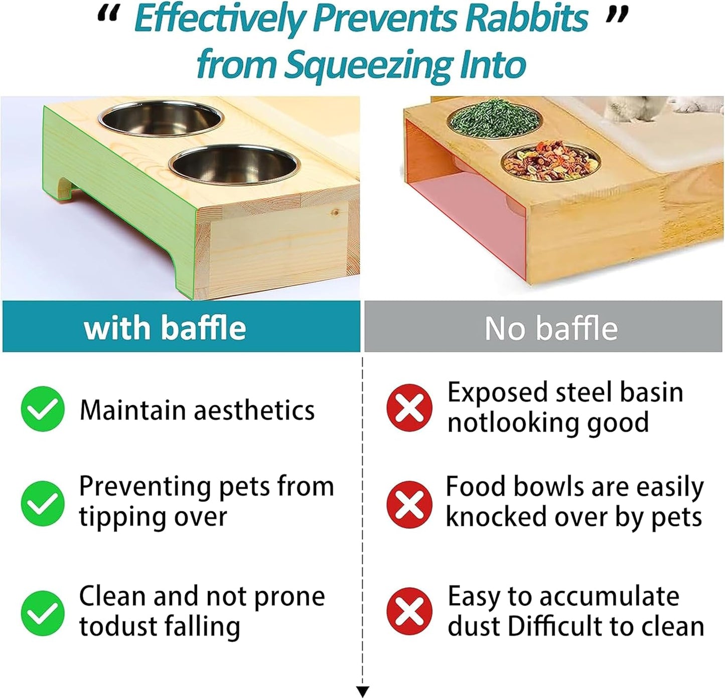 MOBYKE 3 in 1 Rabbit Hay Feeder with Litter Box, Wood, Mess Proof, for Guinea Pig, Chinchillas, Hamster, Dwarf Rabbit