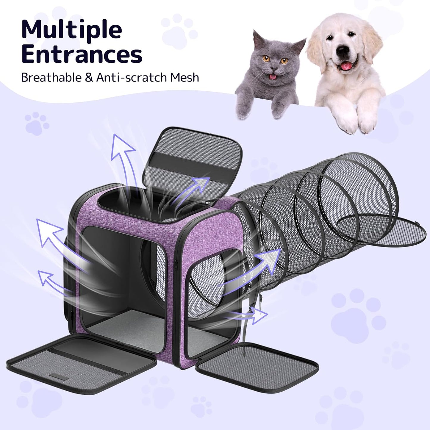 Pawtners Cat Carrier Backpacks Expandable Cat Backpack with Breathable Mesh, Pet Carrier Backpack for Cats Small Dogs Puppies Up to 18 Lbs, Dog Carrier Backpack for Travel Hiking Camping Outdoor