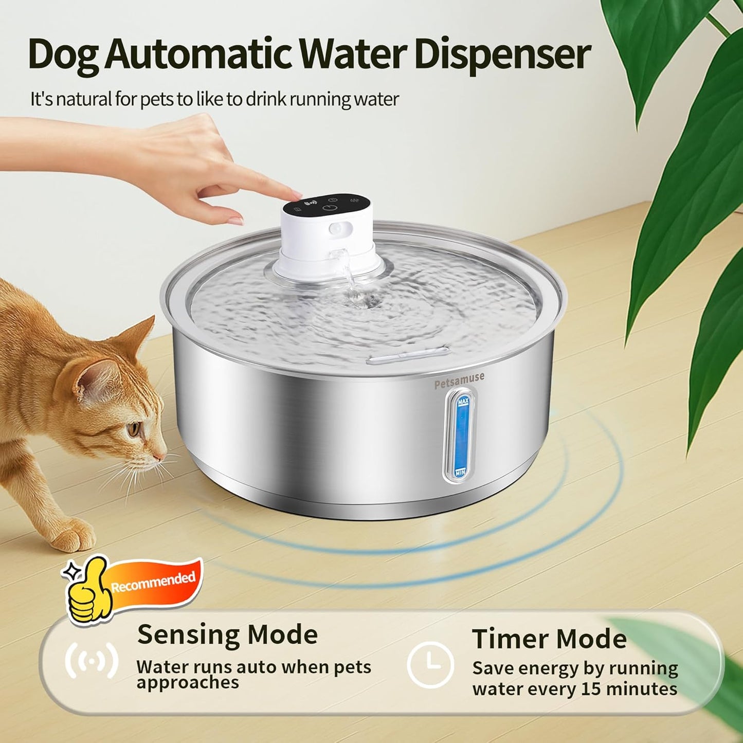 Wireless Dog Water Fountain, 2.1Gal/8L Battery Operated Stainless Steel Pet Water Fountain Motion Sensor Dog Water Bowl Fountain Large Dog Bowl Inside with 3 Filters and 2 Ultra Quiet Pumps