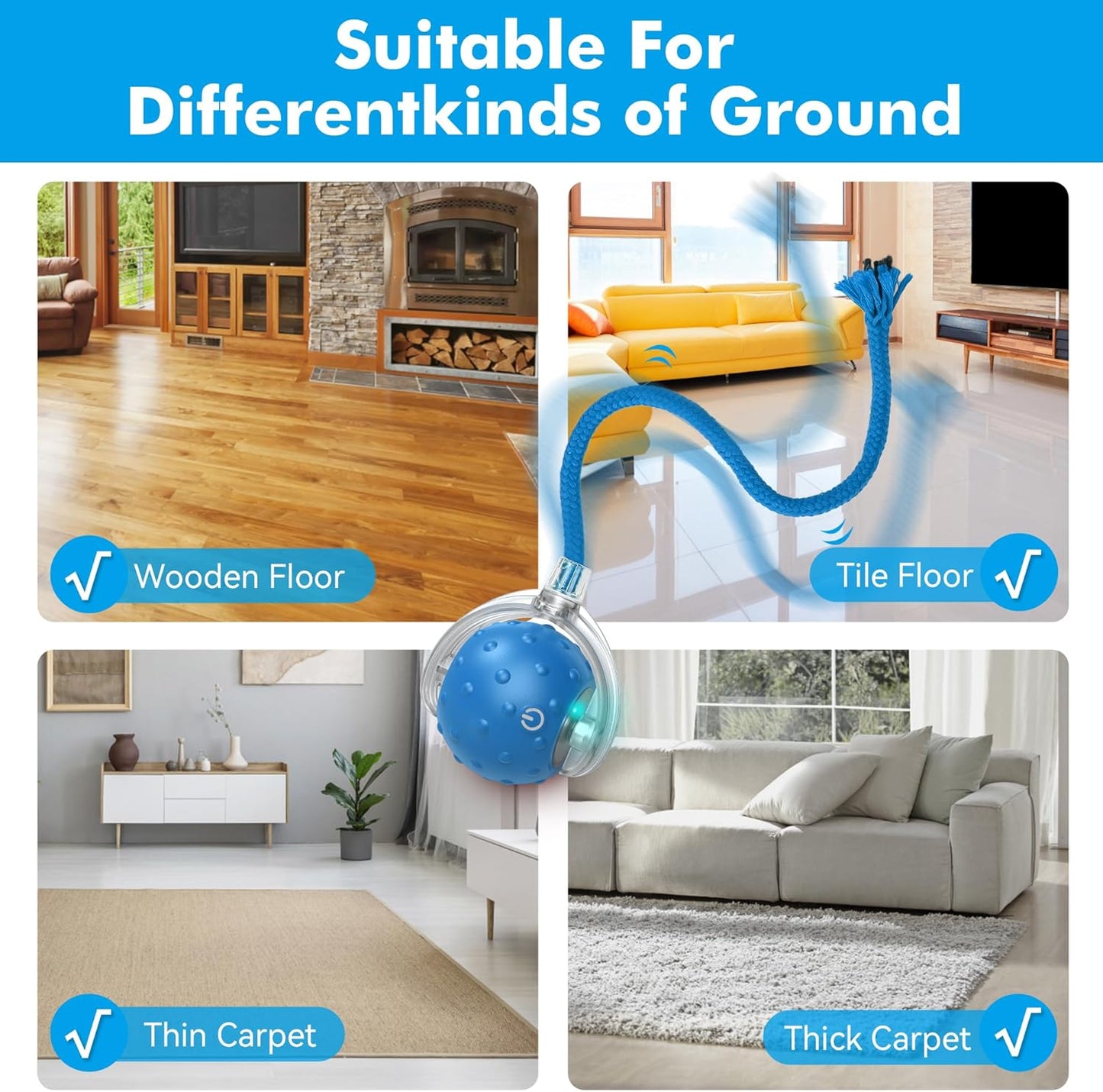 Cat Toys Ball for Indoor Cats - Interactive Automatic Cat Ball Toy | Fast Rolling & Motion Activated Chirping | Hide and Seek Mouse Catching Game | Stimulates Hunting Instinct (Blue)