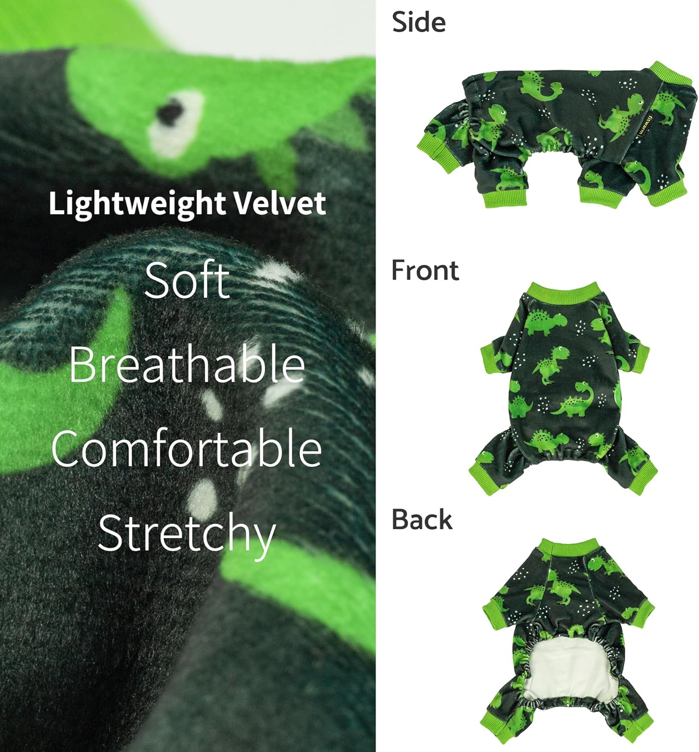 Fitwarm Dinosaur Dog Fleece Pajamas, Warm Clothes for Small Dogs Boy, Cozy Pet Onesie with Feet, Dark Green, Bright Green, XXL