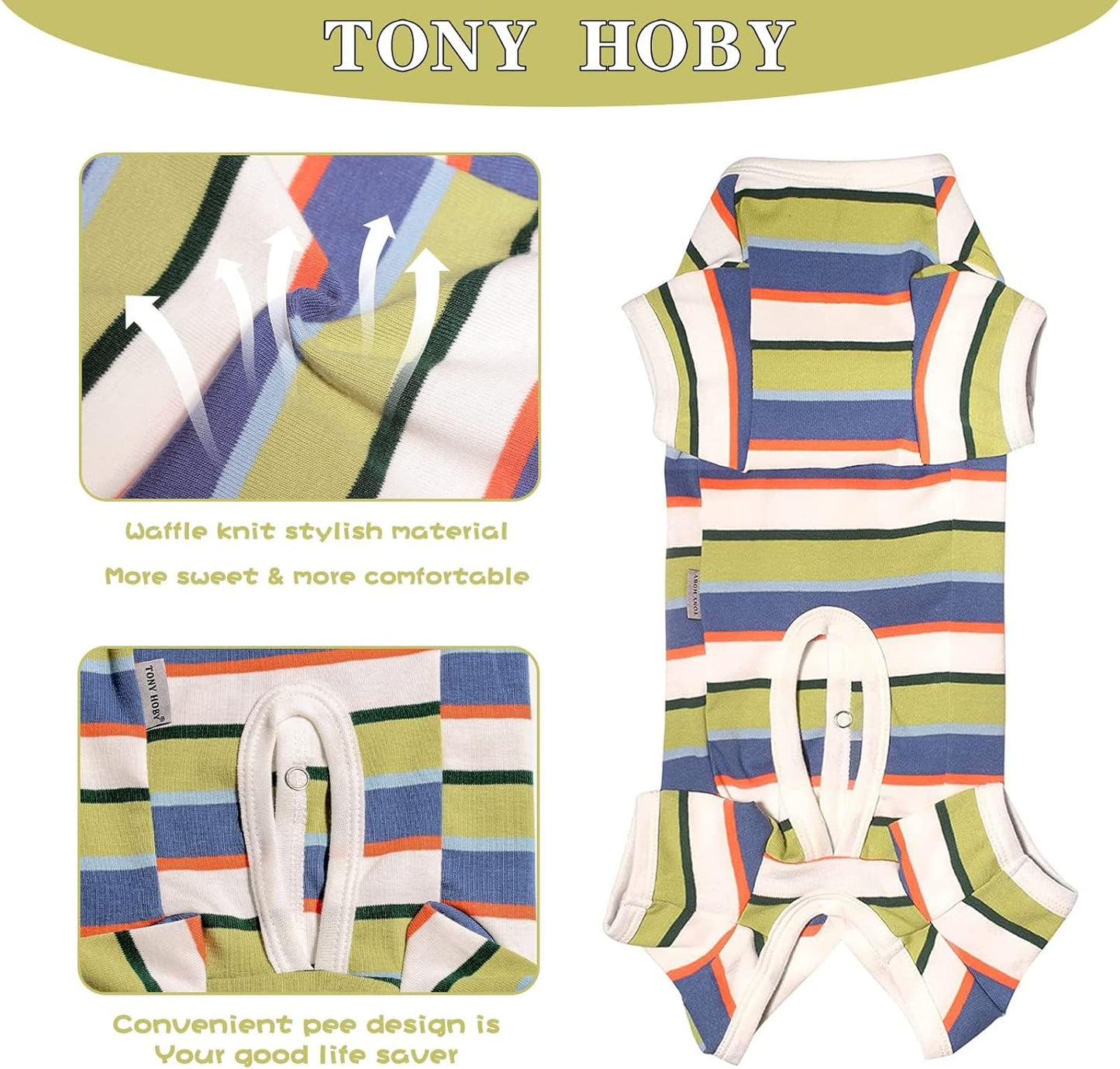 TONY HOBY Dog Pajamas, Dog Jumpsuit, Colorful Dogs Shirt, Dogs Surgery Recovery Suit for Small Medium Breeds (Blue&White, Boy, L)