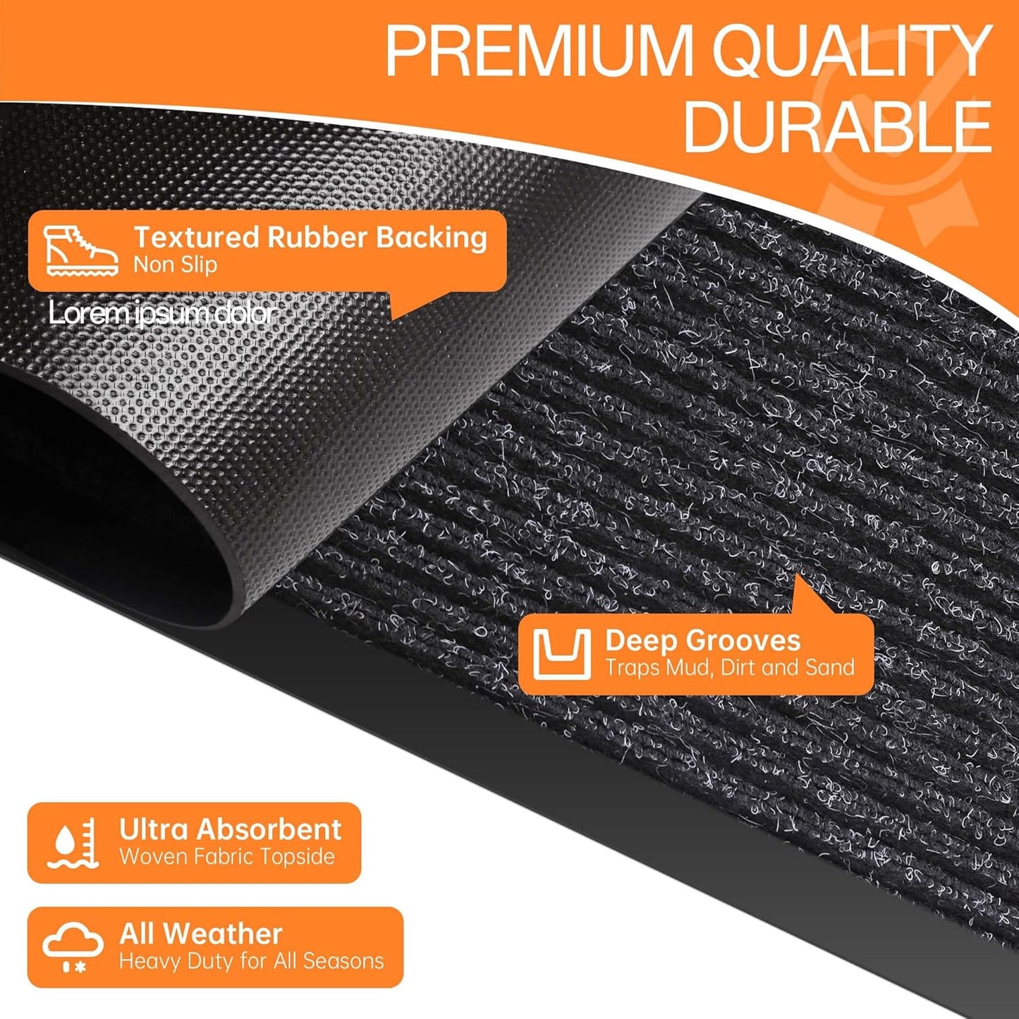 Indoor Outdoor Door Mat, 6' x 2' Doormat for Entryway, Rubber Backing Non Slip Front Door Mat Outside Entrance, Super Absorbent Commercial Floor Mat for Home Office, Black