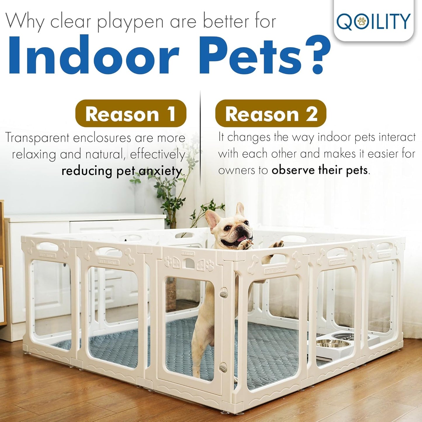 Clear Dog Playpen Indoor, Effectively Relieves Pet Anxiety, Suitable for Most Dogs, White