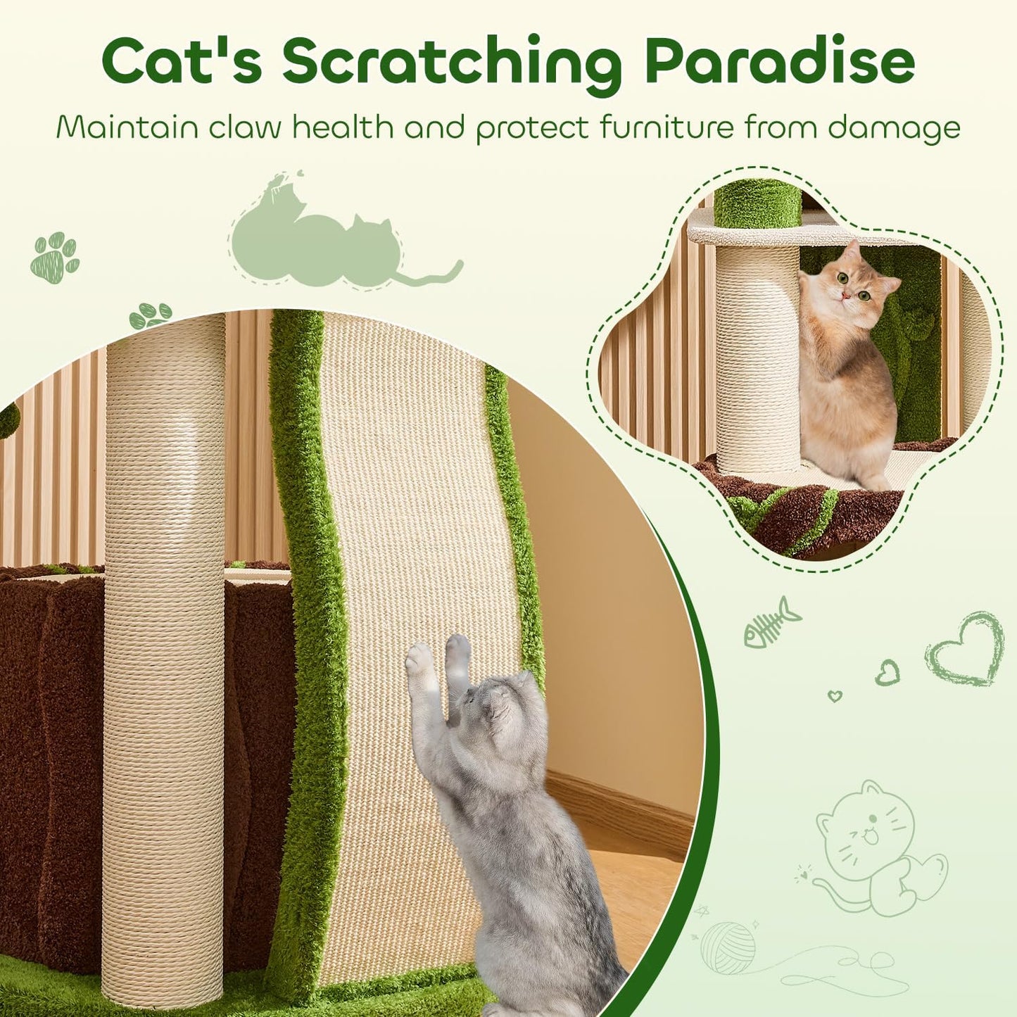 73‘’ Tall Flower Cat Tree for Indoor Cats Large Adult, Luxury Cat Tower with Scratching Post, Heavy Duty Modern Cat Furniture for Large Cats, Removable Mats, Multi-Level Cat House with Toy Ball