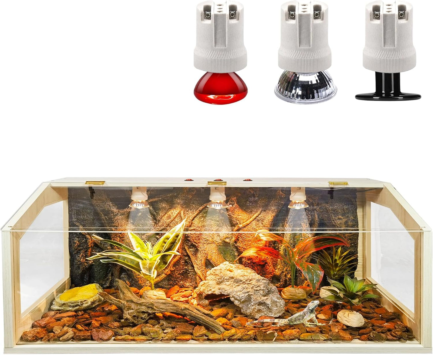 Prolee 68 Gallon Reptile Terrarium Tank Large 48 Inch Lizard Tank Bearded Dragon Tank with Roof Door, Snake Tank with Built-in Lamp Fixture and Switch, Side Windows, 48 Inch