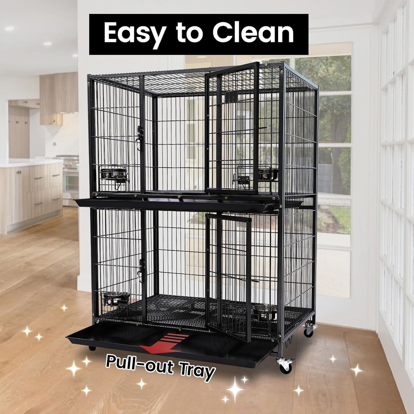 Homey Pet Two Tiers 37 Inch Dog Crate Cage Kennel with Feeding Door and Bowls, Lockable Wheels and Removable Tray, Escape Proof Metal Wire Heavy Duty Dog Crates for Medium/Small Sized Dogs (6 Pack)