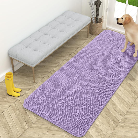 OLANLY Dog Door Mat for Muddy Paws 59x24, Absorbs Moisture and Dirt, Absorbent Non-Slip Washable Doormat, Quick Dry Chenille Mud Mat for Dogs, Entry Indoor Entryway Carpet for Inside Floor, Lavender
