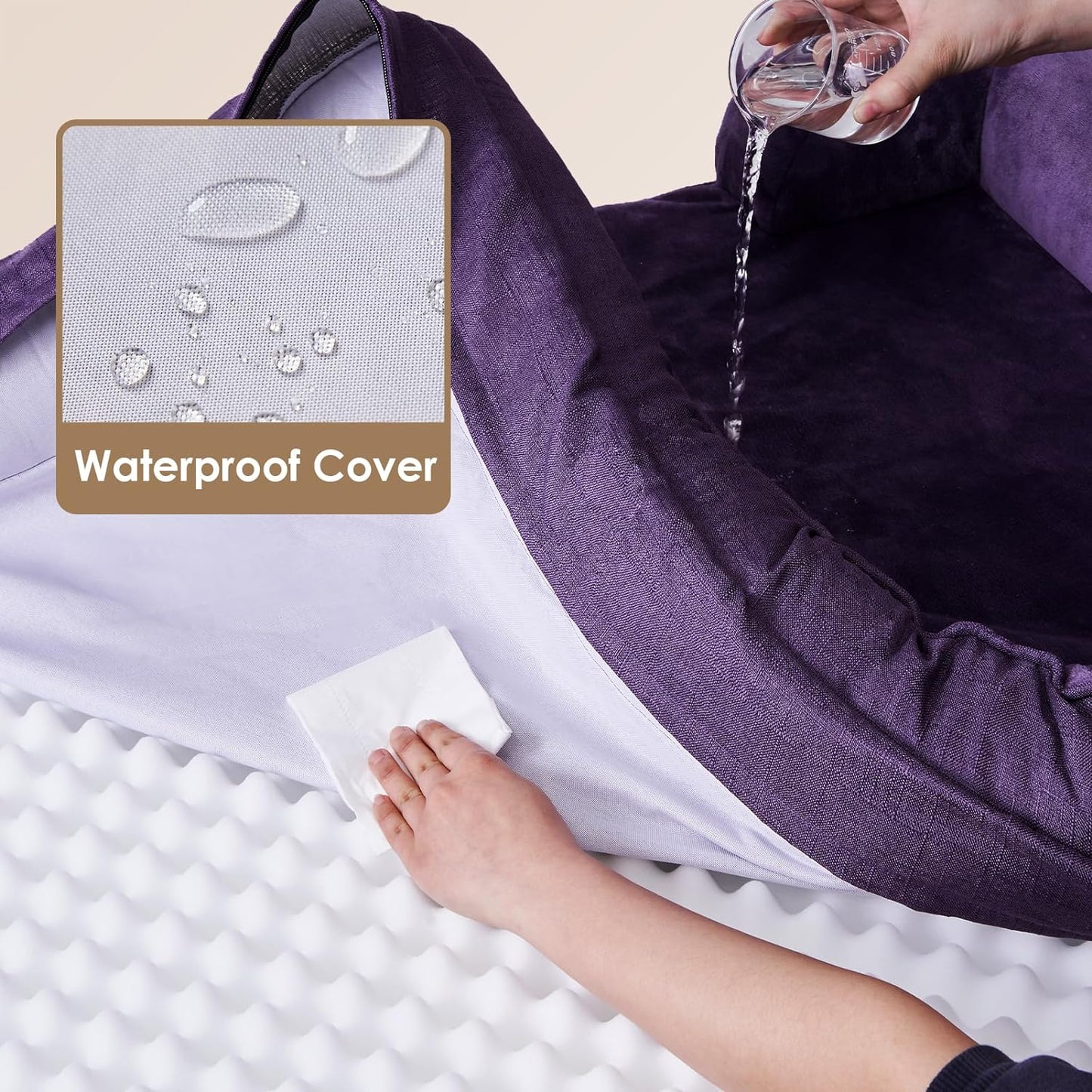 EHEYCIGA Orthopedic Dog Beds for Large Dogs, Waterproof Memory Foam Large Pet Bed with Sides, Non-Slip Bottom and Egg-Crate Foam Dog Couch Bed with Washable Removable Cover, Purple