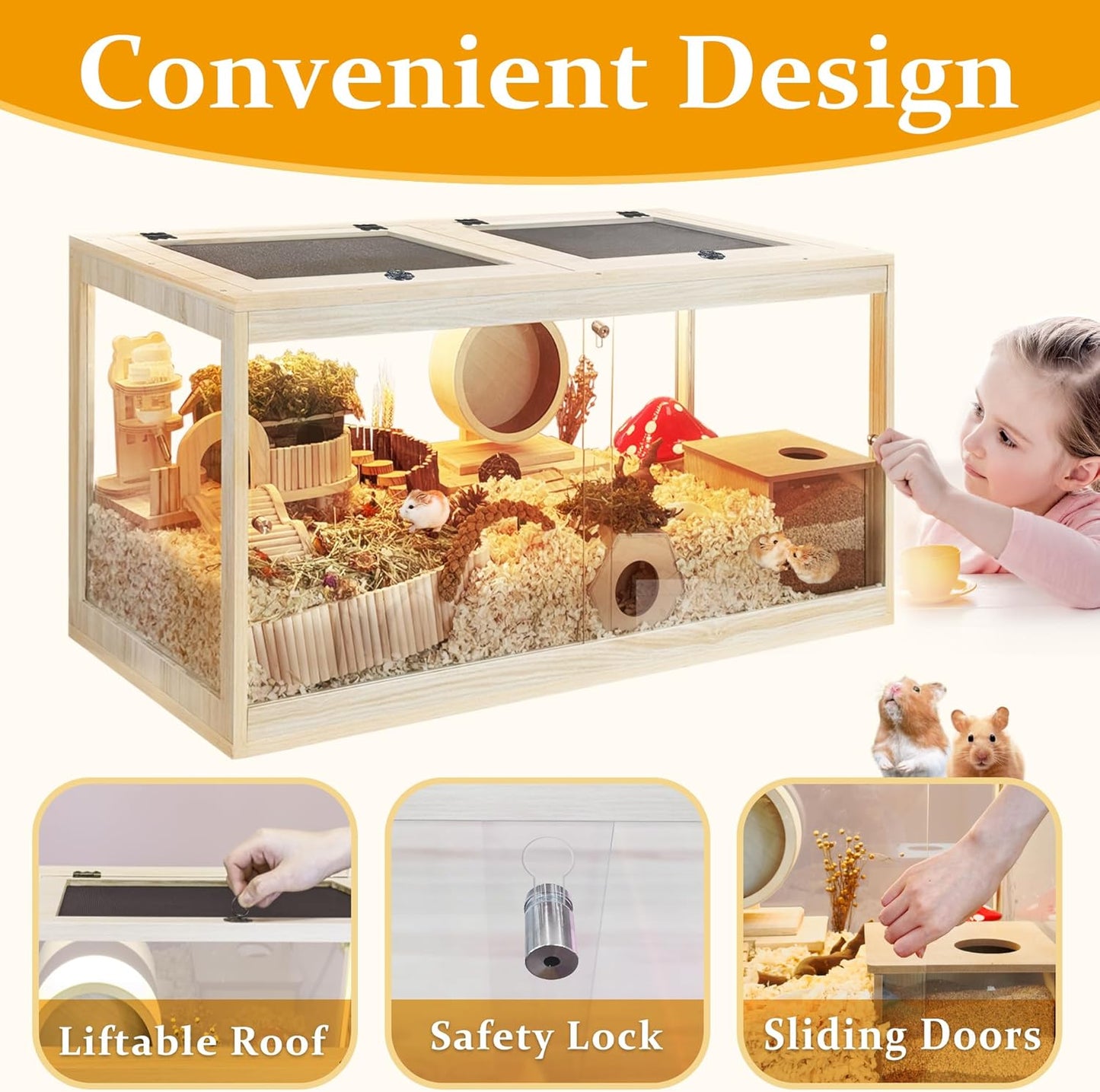 Prolee Hamster Cage with Openable Metal Mesh Top,Solid Built Hamster Enclosure with Lock Design for Gerbil Cage,Hamster Habitat Chewproof with Transparent Panels (24"x16"x16")