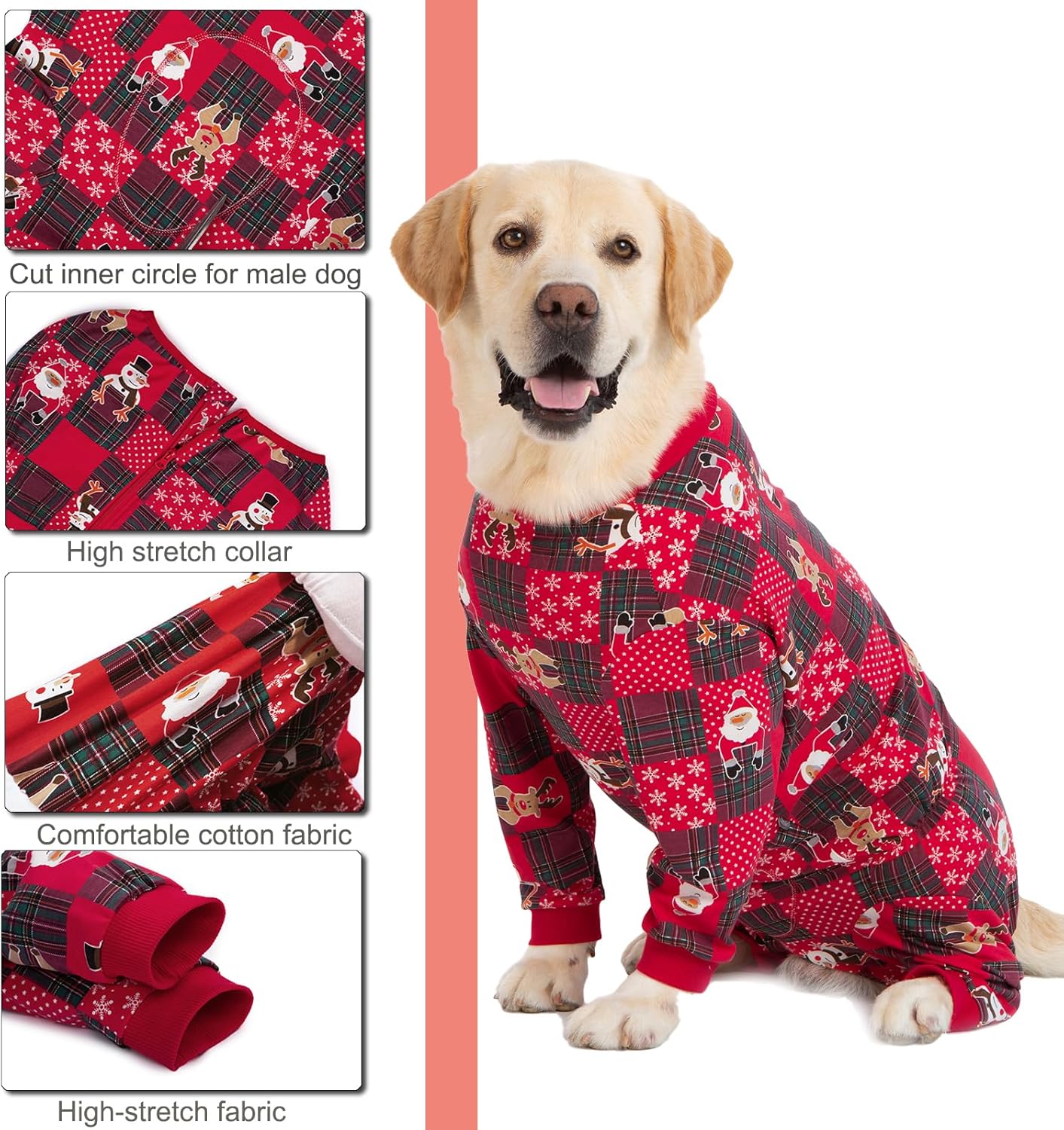 Yeapeeto Dog Onesie Surgery Recovery Suit for Large Medium Bodysuit Dogs Pajamas PJS Full Body for Shedding, Prevent Licking, Wound Protection, Cone Alternative… (Xmas Red, 4X-Large (Pack of 1))
