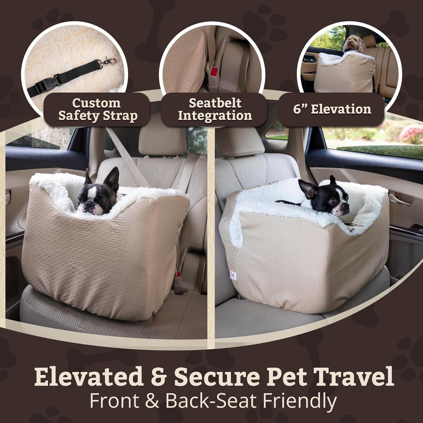 Snoozer Lookout I Dog Car Seat - Dog Car Seats for Small Dogs, Puppy Booster Bed for Small Sized Pets up to 18 Lbs, Elevated, Washable - Size S, Birch Diamond