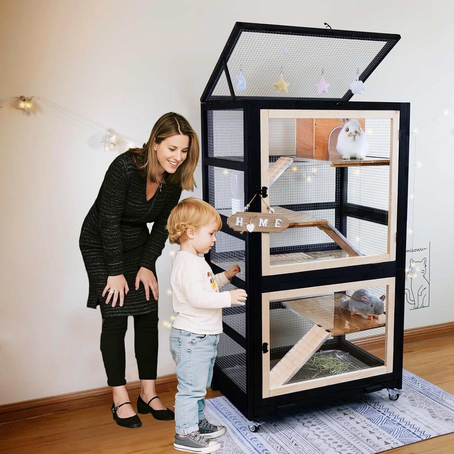 Chinchilla Cage Large Critter Nation Enclosure for Squirrel Chameleon Ferret Rat Guinea Pig Rabbit with Ramps, Chew-Proof Ramps & Slide-Out Tray