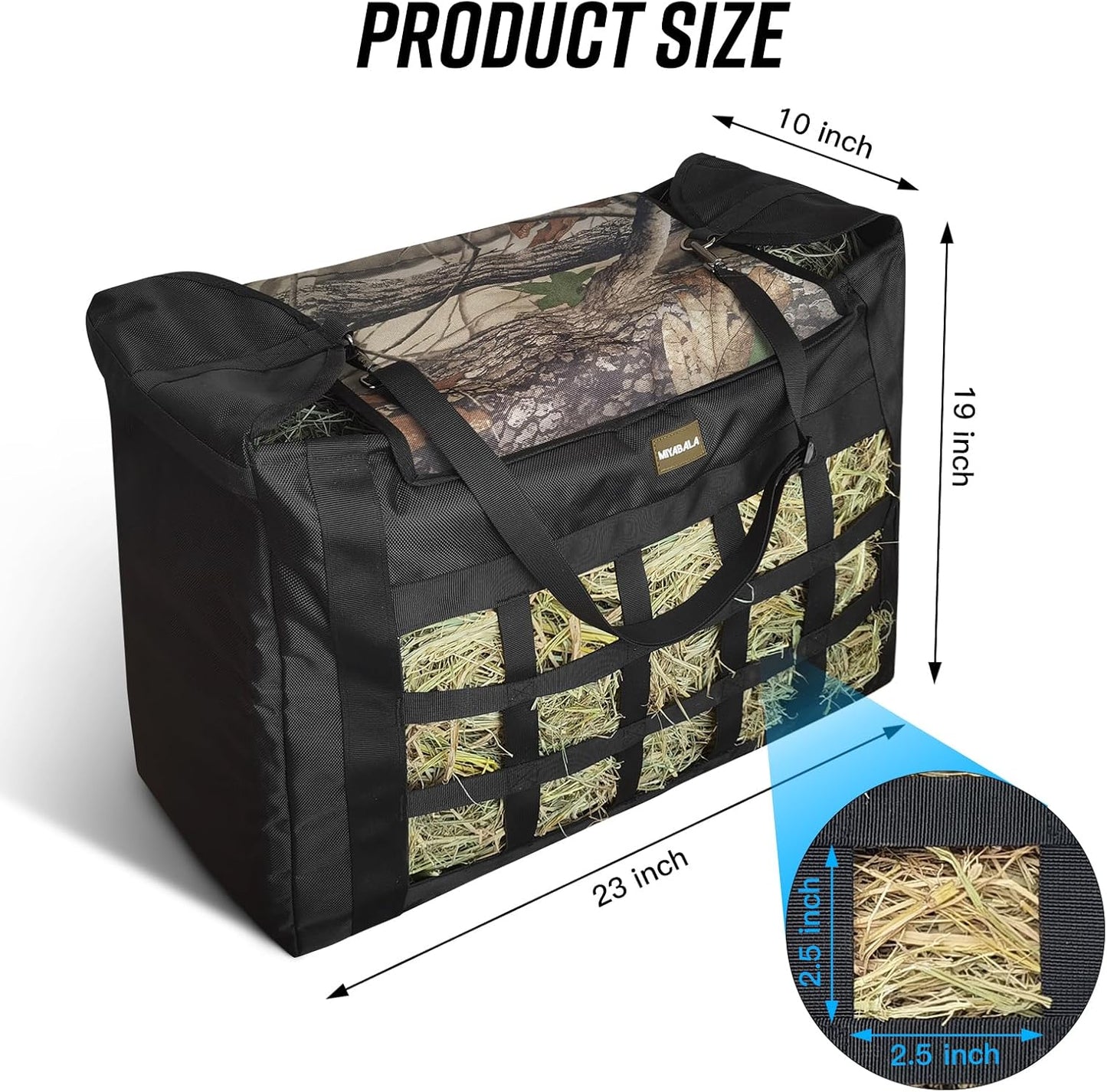 Hay Bag for Horses,Slow Feeder for Horse/Donkey/Goat, Premium 1680D Oxford Cloth,Easy to Fill and Hang with Extra Large Opening（Camo）