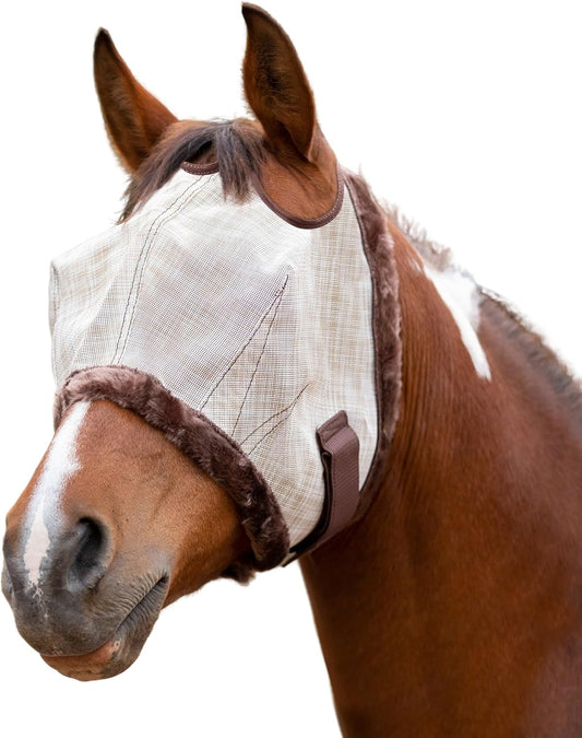Kensington UV Fly Mask with Fleece Trim - Protective Mask with Dual Ear Opening & Forelock Freedom - Large, Desert Sand