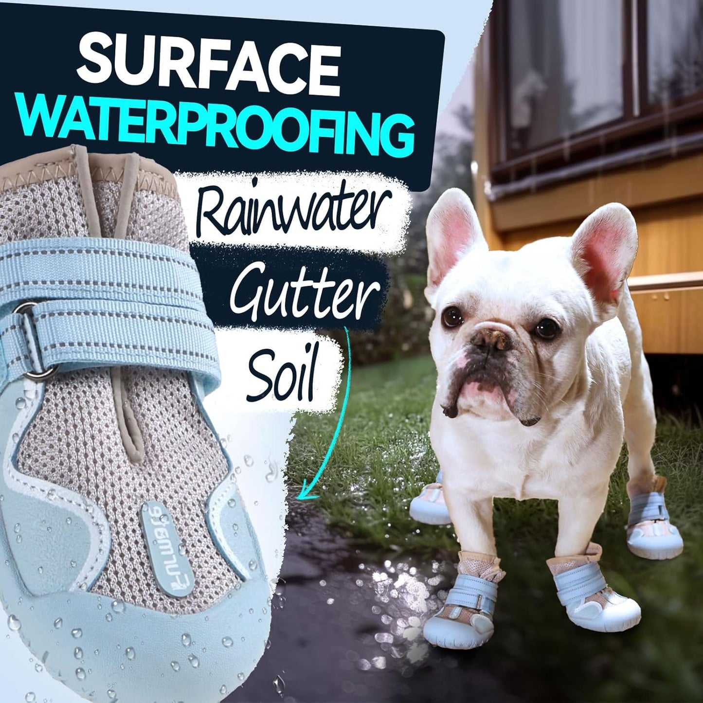 Dog Shoes for Large Small Medium Dogs, Breathable Mesh Dog Boots & Paw Protectors for Summer Hot Pavement Winter Snow, Waterproof Anti-Slip Dog Booties for Hiking Hardwood Floors(Blue-Beige4)