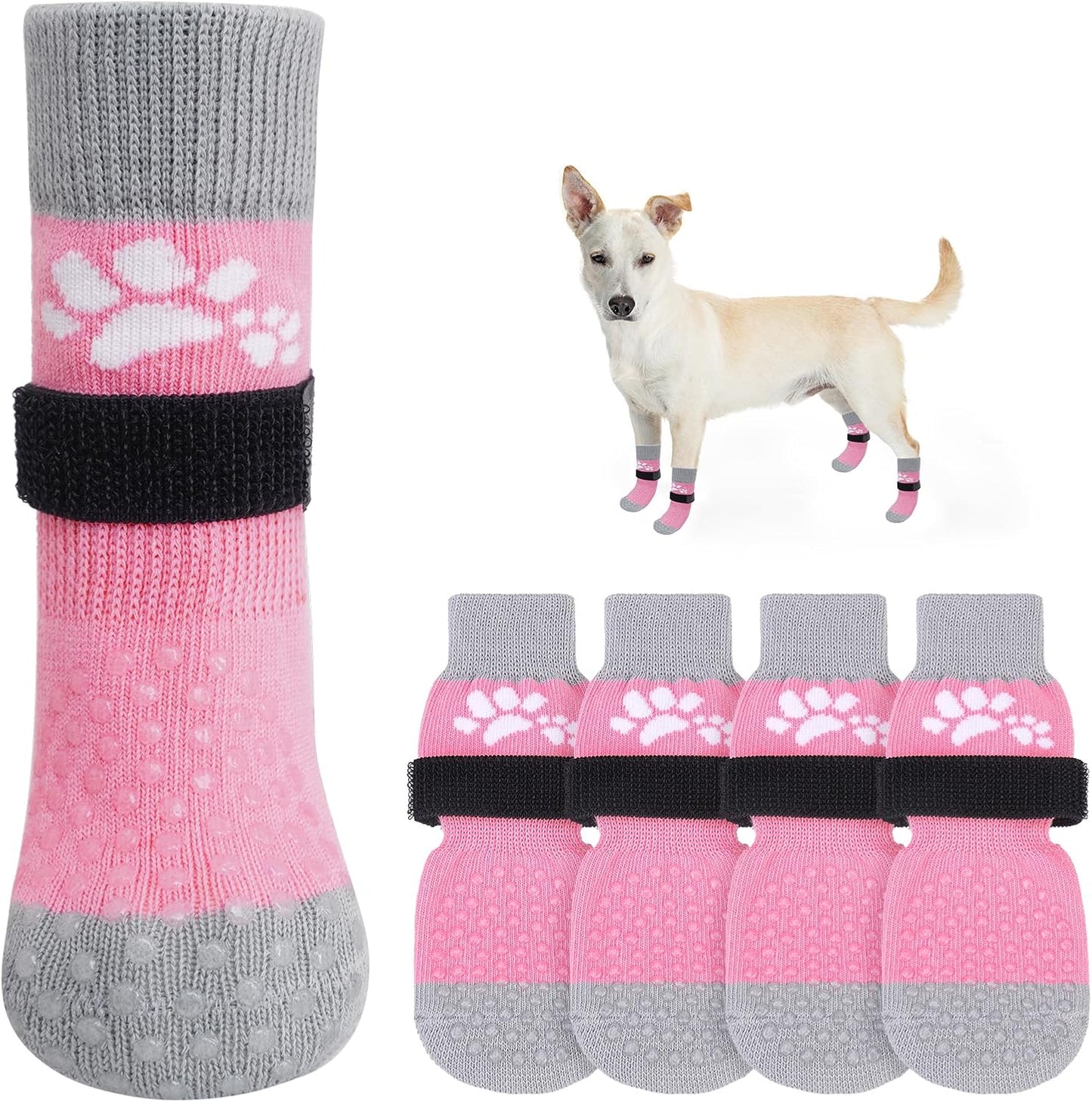 SCENEREAL Anti Slip Dog Sock to Prevent Licking Paws for Hardwood Floors, Boots & Paw Protector Shoes for Hot/Cold Pavement with Grippers, Double Sides Grips for Small Medium Large Senior Dogs, XS