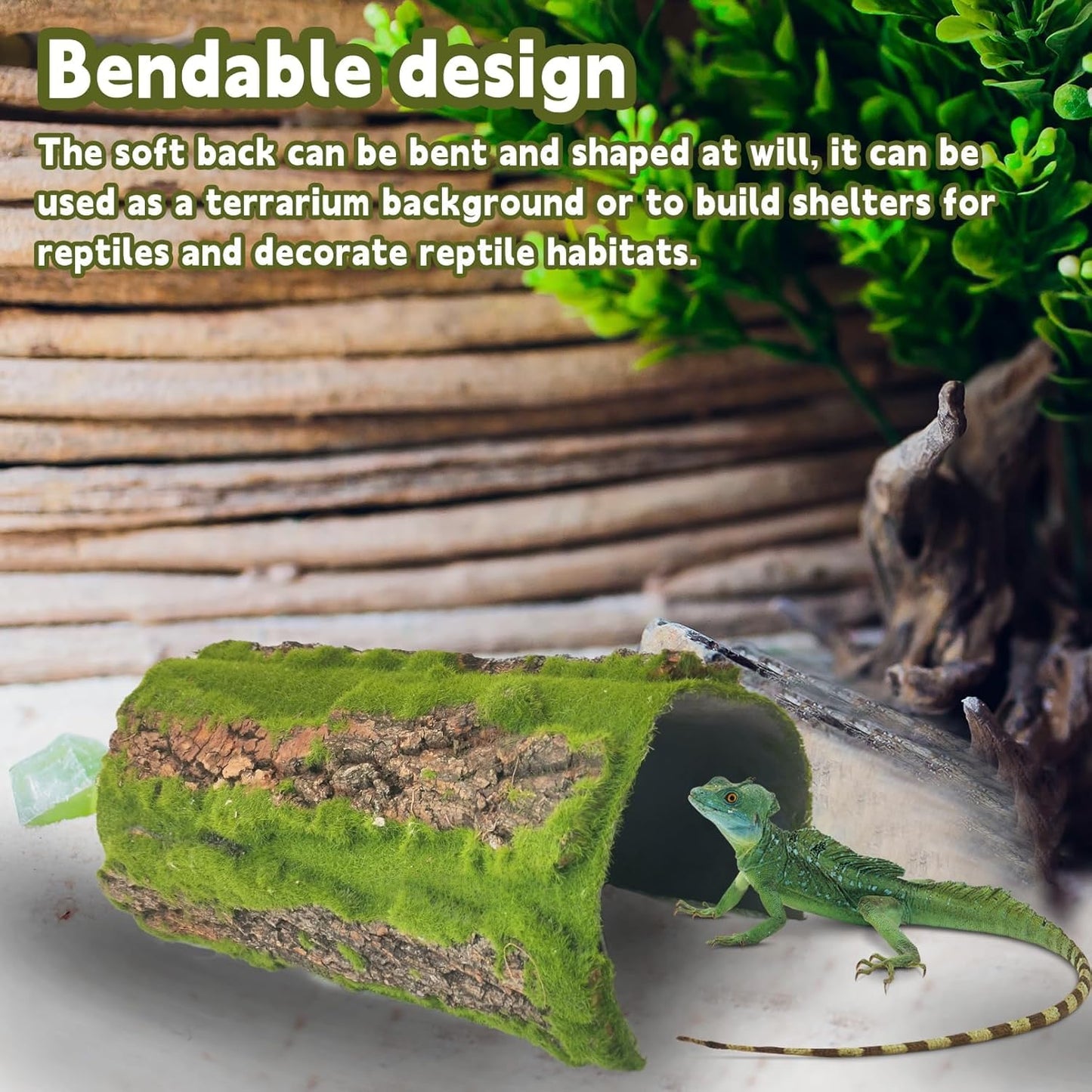 kathson 2pcs Cork Bark for Reptiles 11.8 "L X 11.8" W Cork Terrarium Background Bearded Dragon Tank Background with Artificial Moss Natural Reptile Climbing Mat for Spider Gecko Lizard Chameleon