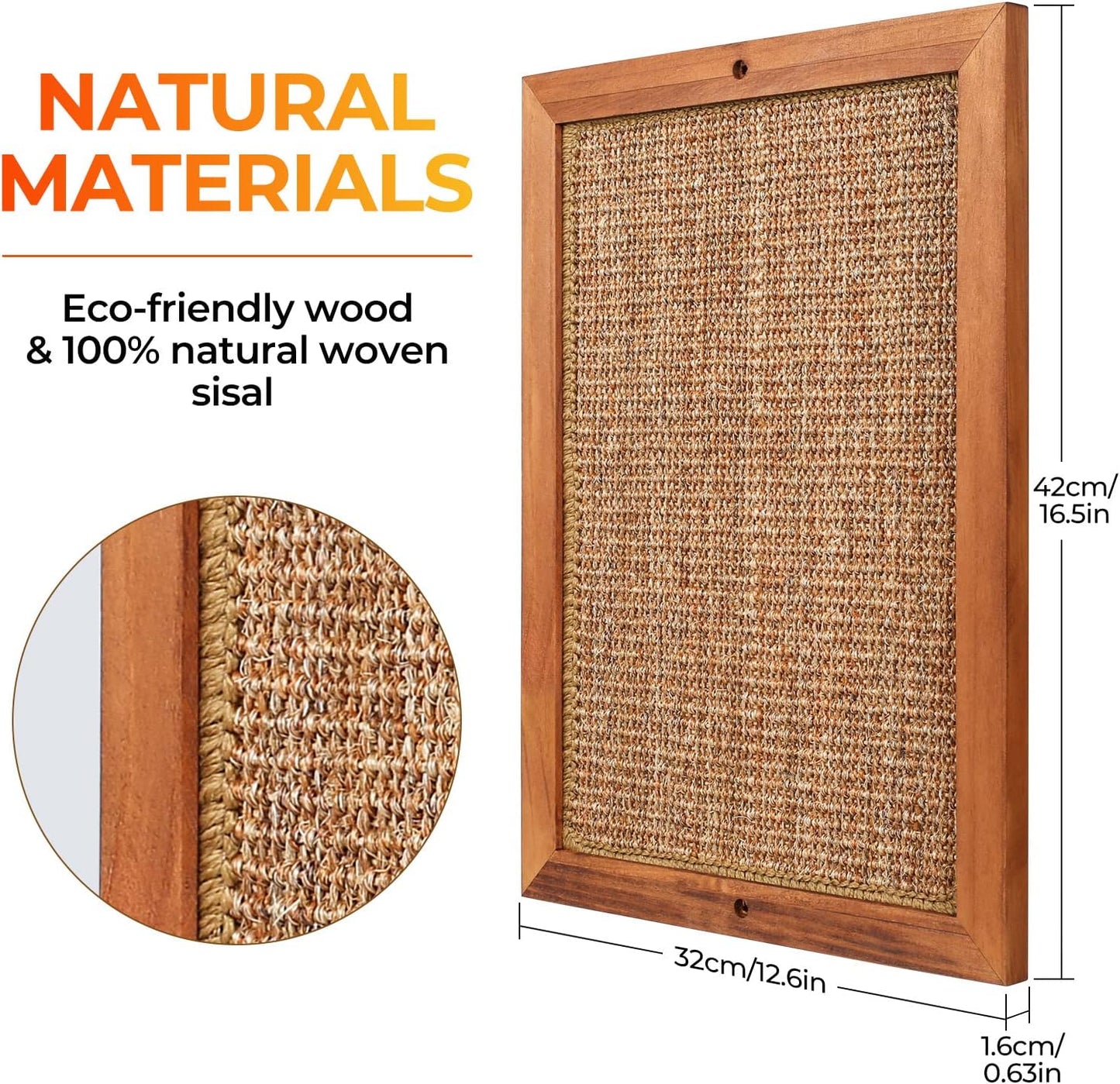 Cat Scratching Post - BXL, Natural Wooden Sisal Cat Wall Scratcher, Floor or Wall Mounted Vertical Cat Scratch Pad for Indoor Cats Adults or Kittens, Cat Wall Furniture Protector