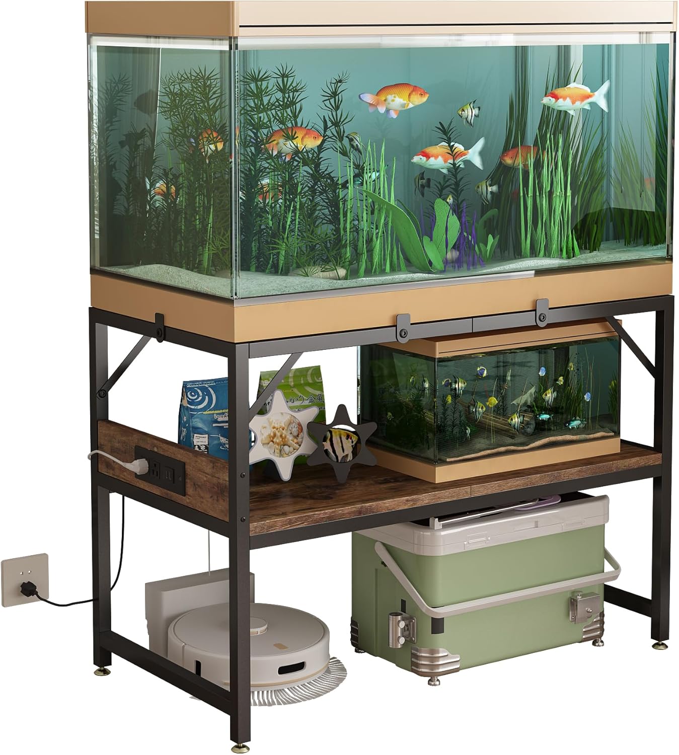 Modern 20 Gallon Long Fish Tank Stand for Home Office, 2-Tier Aquarium Stand with Shelf for Storage, Fish Tank Table 30" x 12" x 20.5", Ideal for Breeder Tanks,and Reptile Terrariums, Rustic Brown