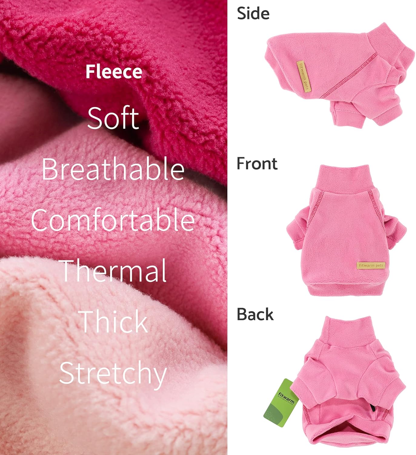 Fitwarm Classic Fleece Dog Sweater, Turtleneck Dog Sweatshirt, Cat Apparel, Pink, Rose, Baby Pink, XXL