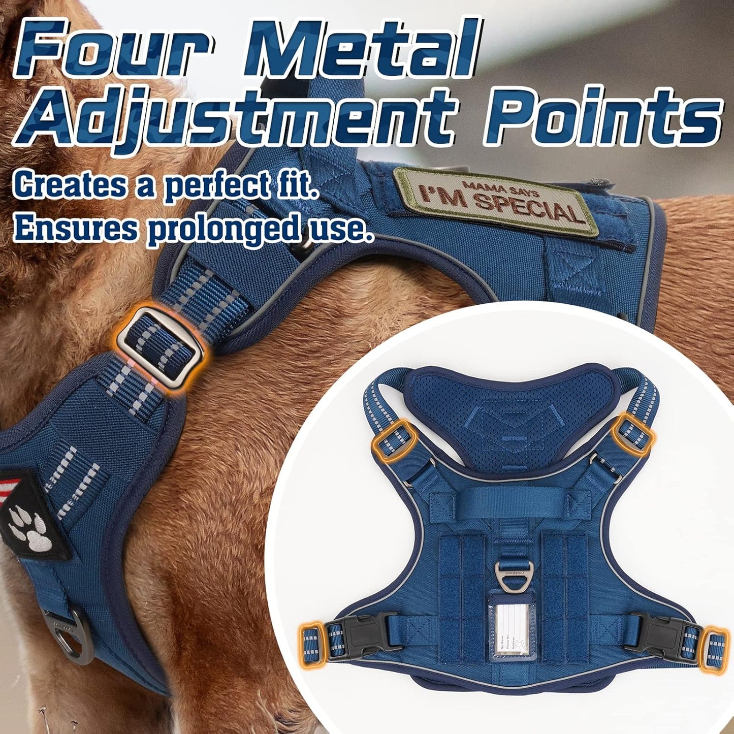 rabbitgoo Tactical Dog Harness for Large Dogs, No Pull Military Service Vest with Handle & Molle, Easy Control for Training Walking, Adjustable Reflective Straps, Blue, XL