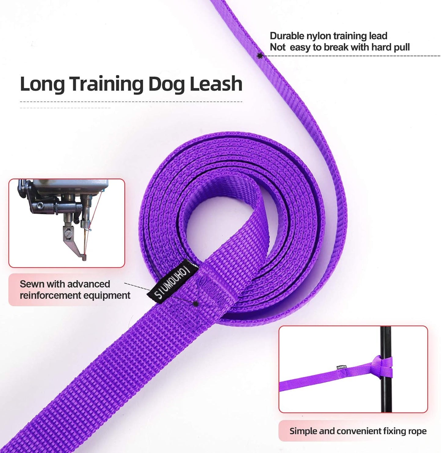 Dog/Puppy Obedience Recall Training Agility Lead - 30ft Long Training Leash，3/4in Wide - Great for Play, Camping, or Backyard（Purple 30 Feet