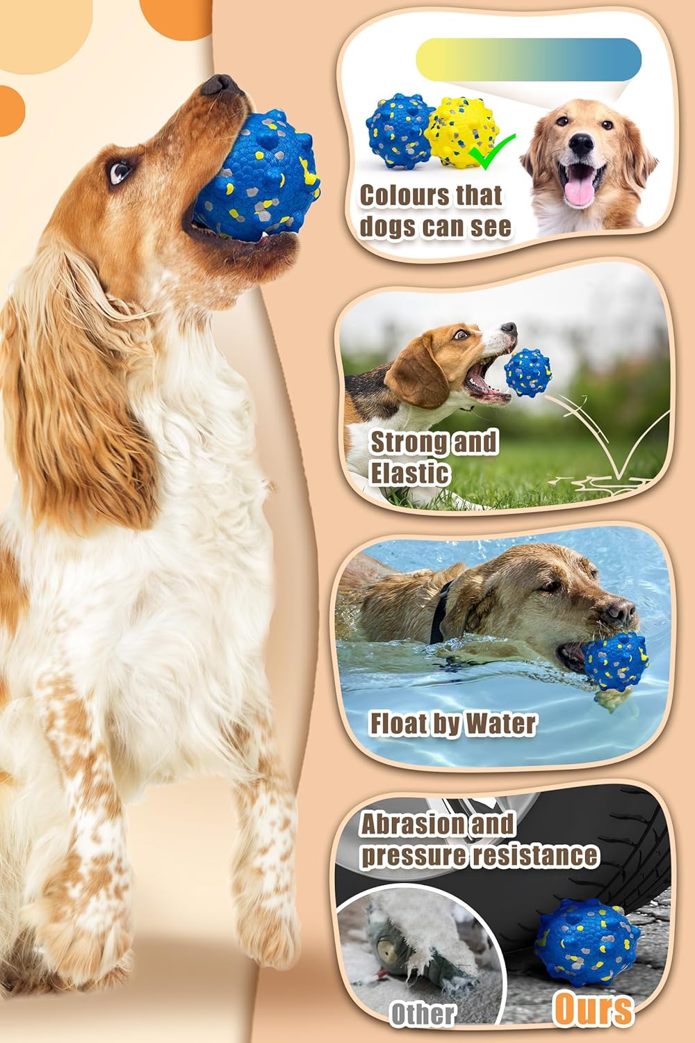 1.96'' Dog Balls for Dogs Aggressive Chewers Indestructible Tennis Durable Bouncy Interactive Dog Toy Balls for Fetch Game Floating Training(Blue Small)
