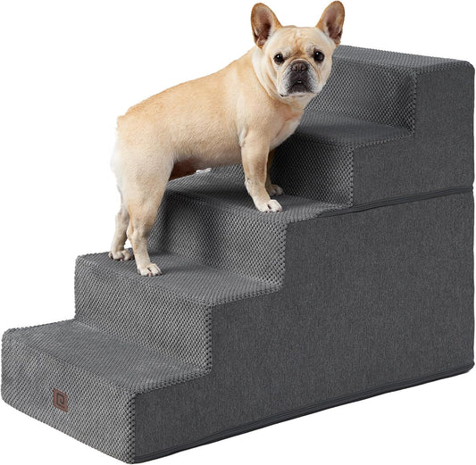 EHEYCIGA Dog Stairs for High Bed 25" H, 5-Step Extra Wide Dog Steps for Bed, Pet Steps for Small Dogs and Cats, Non-Slip Balanced Pet Ramp Indoor, Grey