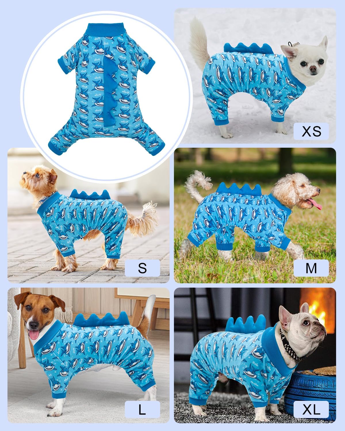 CuteBone Shark Costume Dog Pajamas, Stretchy Spandex Crystal Velvet Sleepwear Coat for Small Dogs, Soft & Warm Pet Outfit Clothes for Cold Weather, Cozy Pullover Design COSP07XL