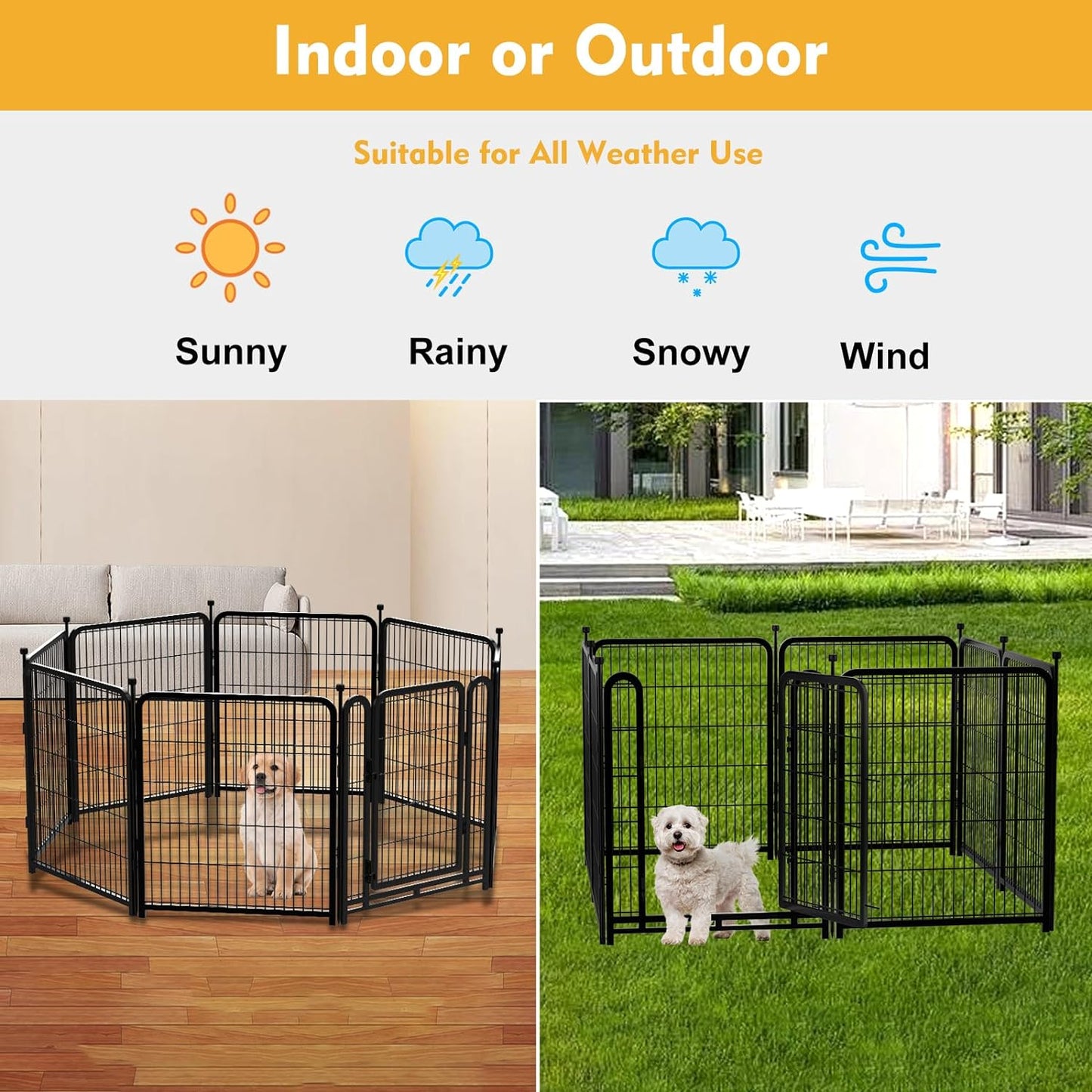 Dog Playpen 24 inch(H) 8 Panels Dog Fence Outdoor for Yard. Wide Door Low Threshold，Metal Dog Pen Heavy Duty Pet Puppy Exercise Pen for Rv Camping Garden Yard, Total 15.7 Ft(L)