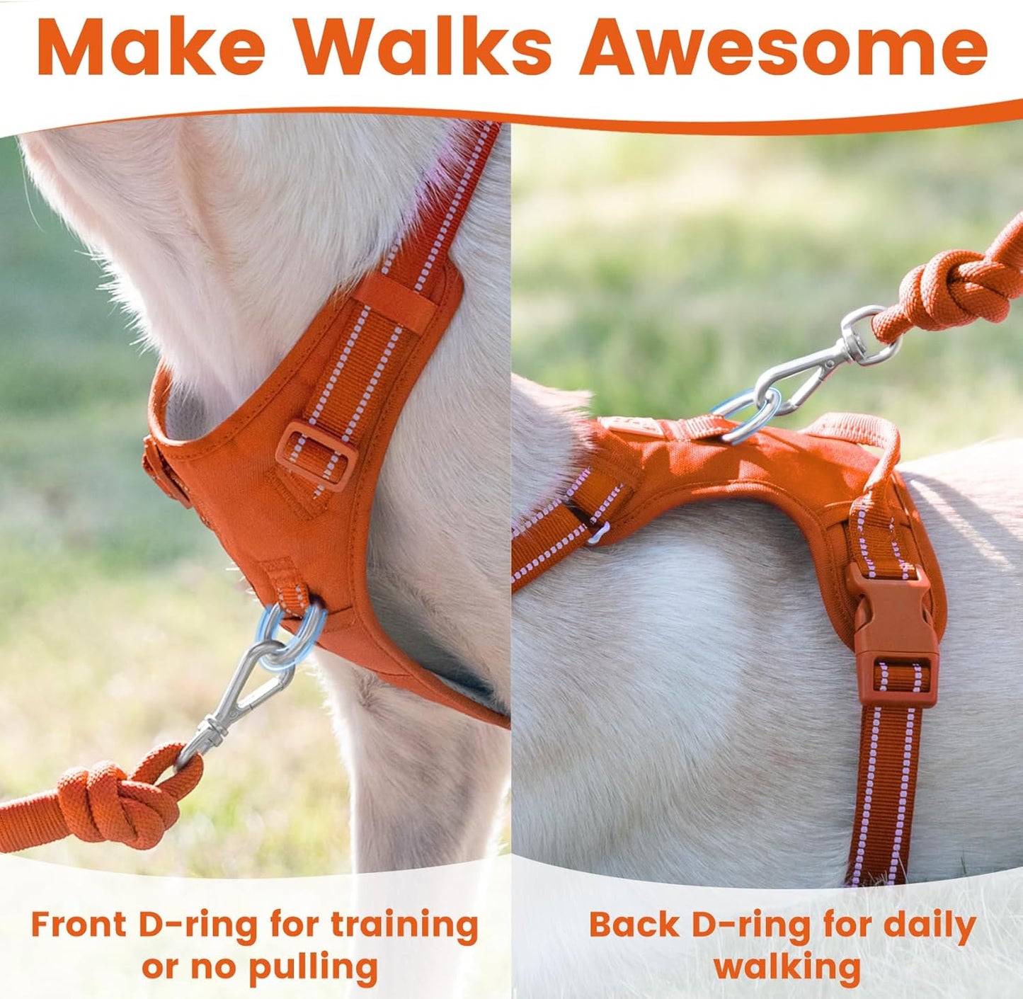 No Pull Dog Harness, Reflective Puppy Vest for Small Medium Large Sized Dog(Orange,M)