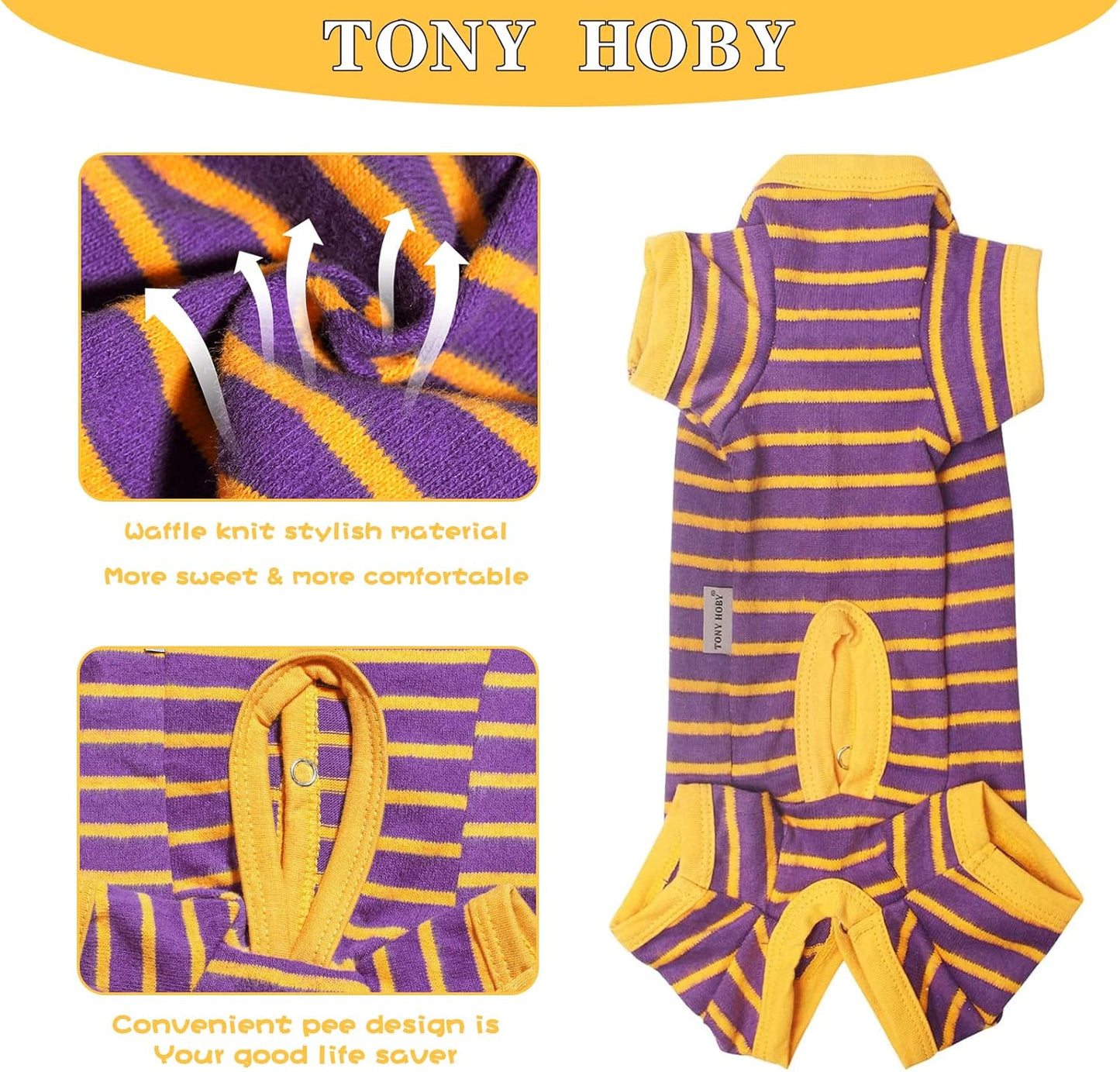 TONY HOBY Dog Pajamas, Male Dogs Warm Pajama with Thermal, Dog Jumpsuit Pajamas for Small Medium Dogs (Purple&Yellow, Boy, XXL)