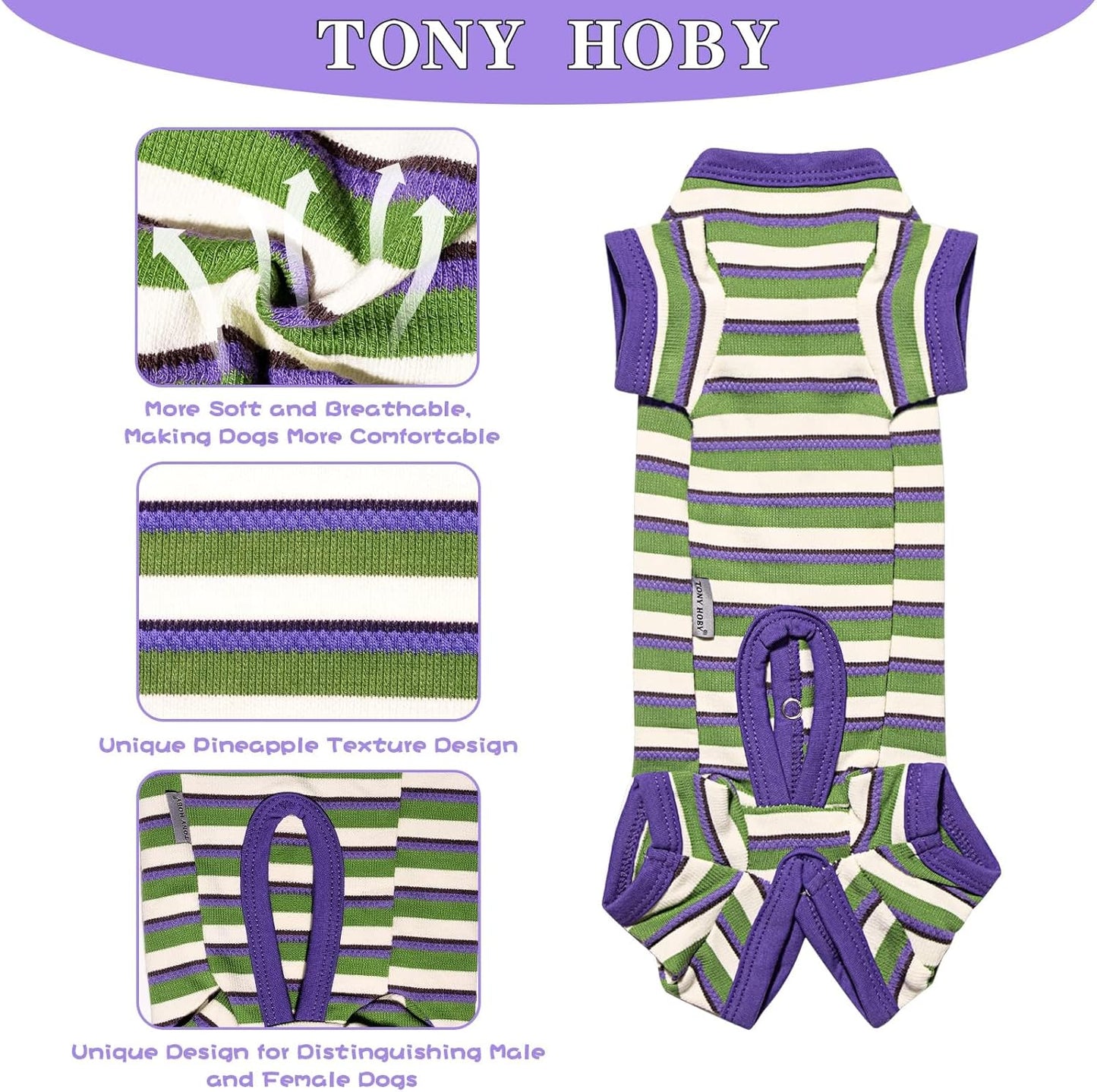 TONY HOBY Dog Pajamas, Knitted Dog Jumpsuit Shirt in Cold Weather, Dogs Surgical Recovery Suit for Small Medium Dogs (Purple&Green, Boy, XL)